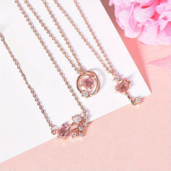 3pcs Starry Sky Key Necklace Pink Feminine Style And Versatile