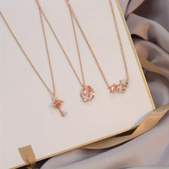 3pcs Starry Sky Key Necklace Pink Feminine Style And Versatile