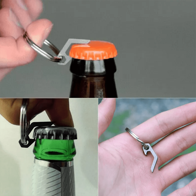 Stainless Steel Bottle Opener Key Ring Mini Keychain for Outdoor Camping Hiking