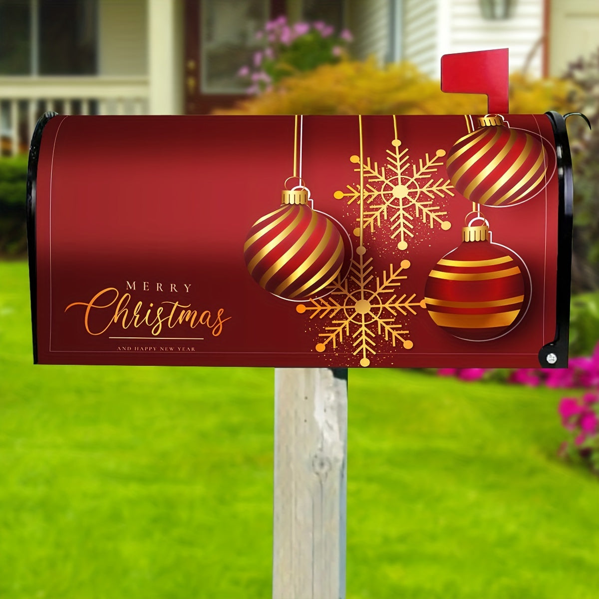 Merry Christmas Red Winter Happy Year Welcome Mailbox Cover Post Box Cover Wraps
