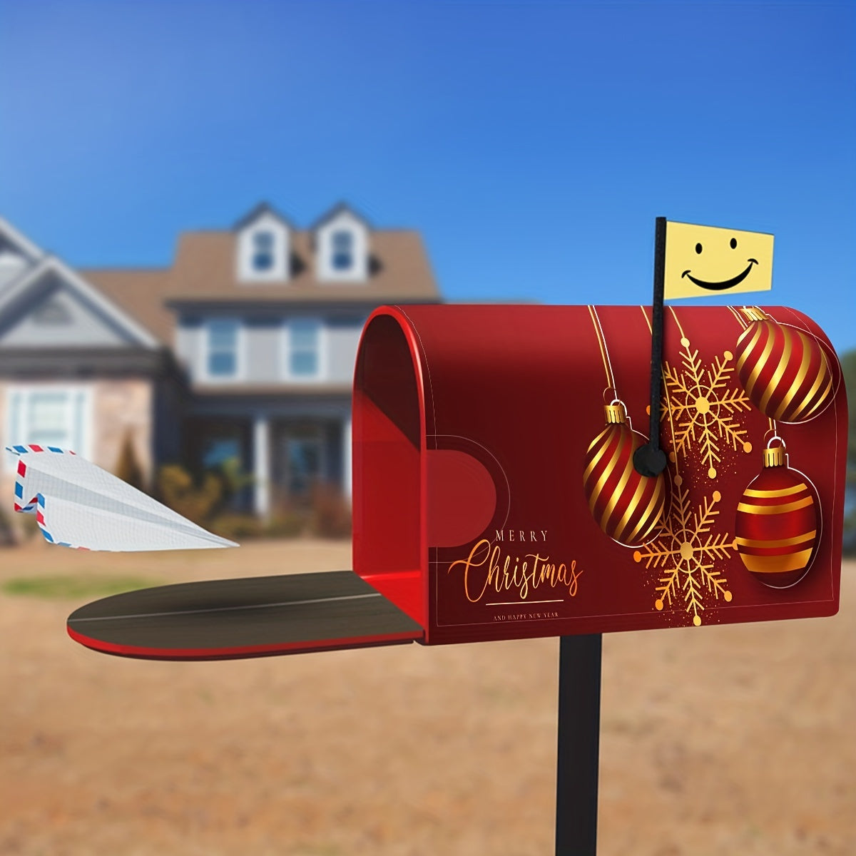 Merry Christmas Red Winter Happy Year Welcome Mailbox Cover Post Box Cover Wraps