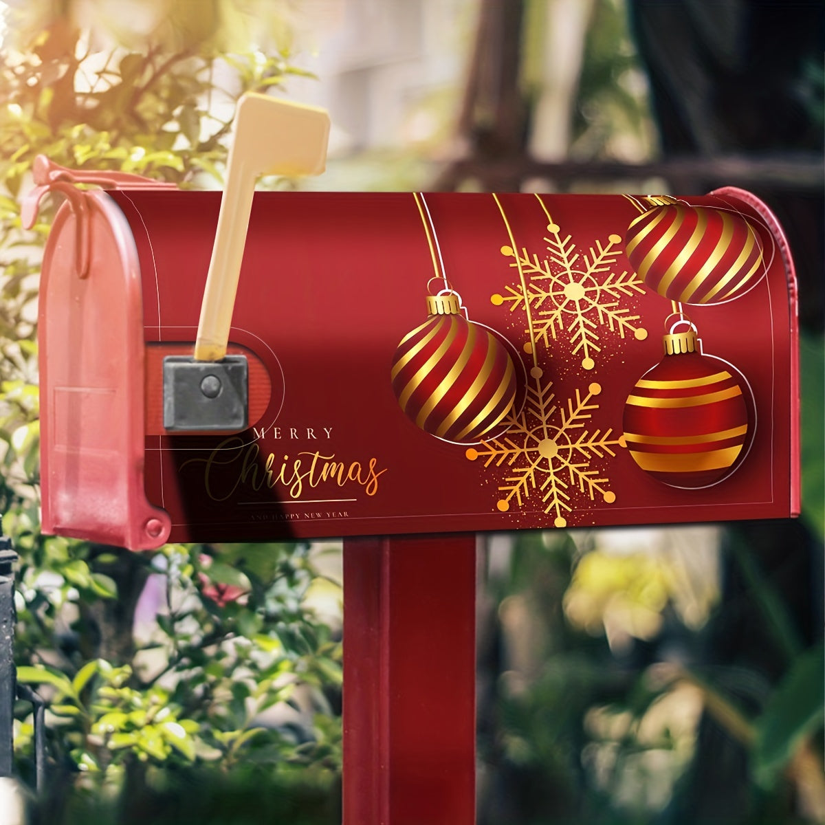 Merry Christmas Red Winter Happy Year Welcome Mailbox Cover Post Box Cover Wraps