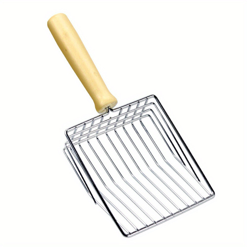 Stainless Steel Cat Litter Shovel with Wooden Handle