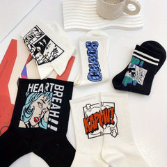 Outdoor Sports Socks Cartoon Pattern Cotton Crew Socks