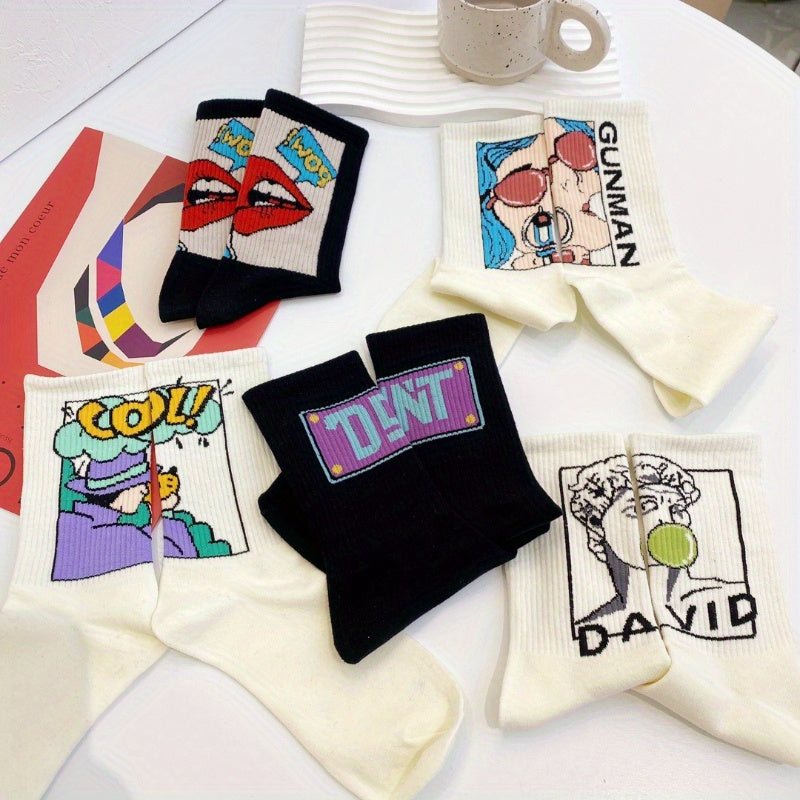 Outdoor Sports Socks Cartoon Pattern Cotton Crew Socks