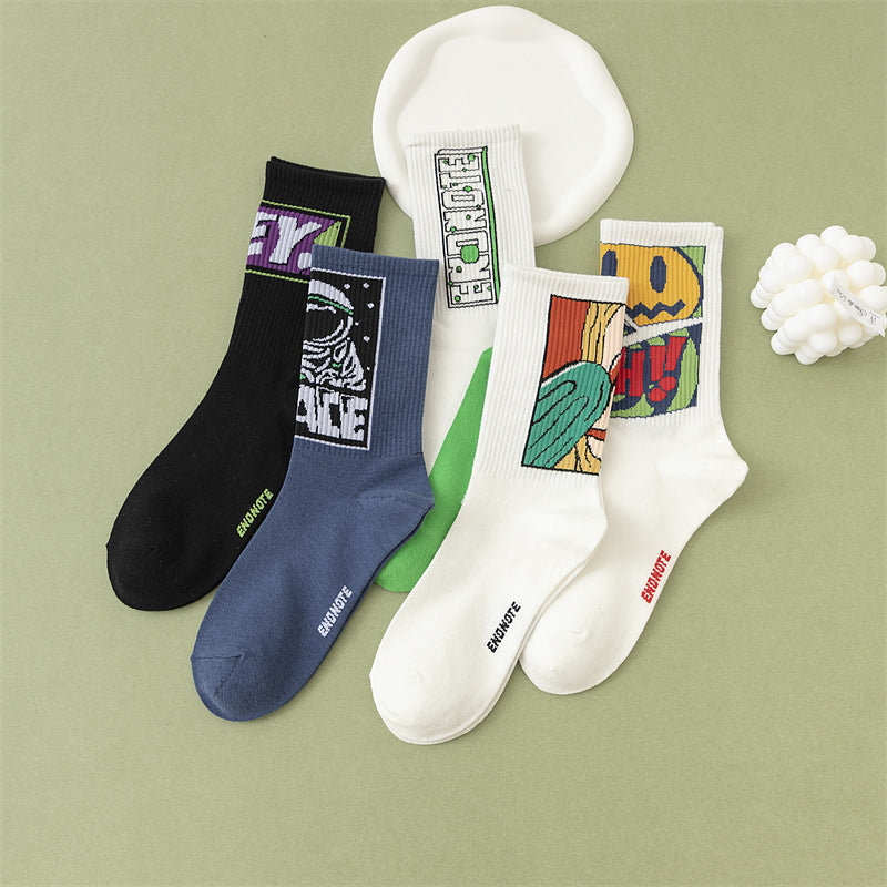 Outdoor Sports Socks Cartoon Pattern Cotton Crew Socks