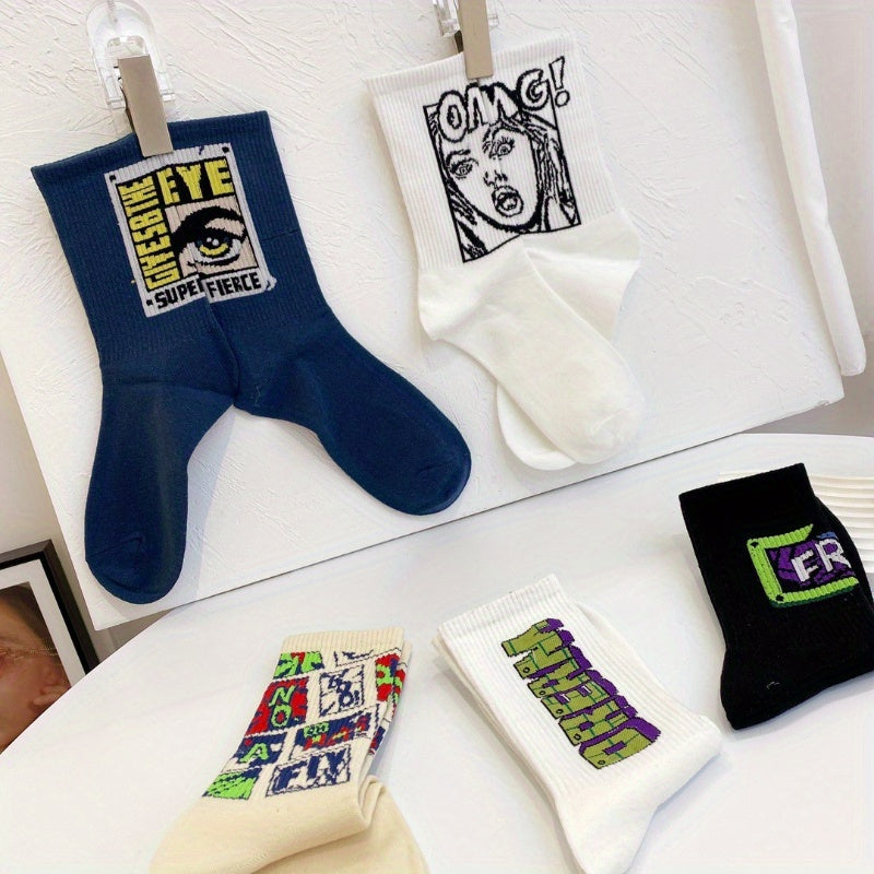 Outdoor Sports Socks Cartoon Pattern Cotton Crew Socks