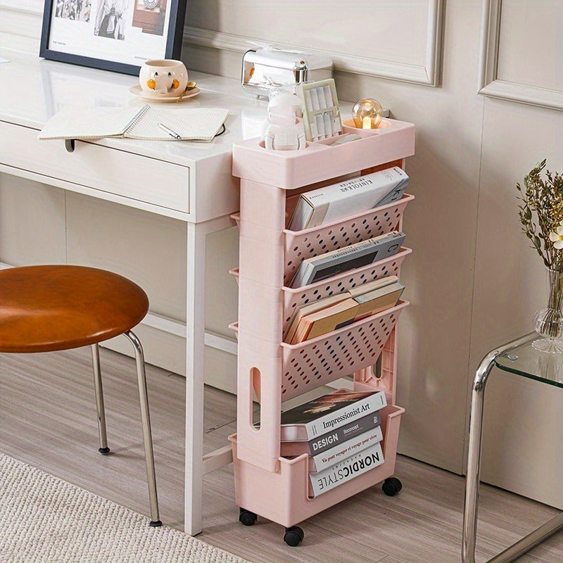 5 Layer Movable Table Bookshelf Rack - Magazine Newspaper Storage