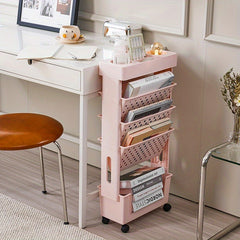 5 Layer Movable Table Bookshelf Rack - Magazine Newspaper Storage