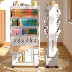 5 Layer Movable Table Bookshelf Rack - Magazine Newspaper Storage