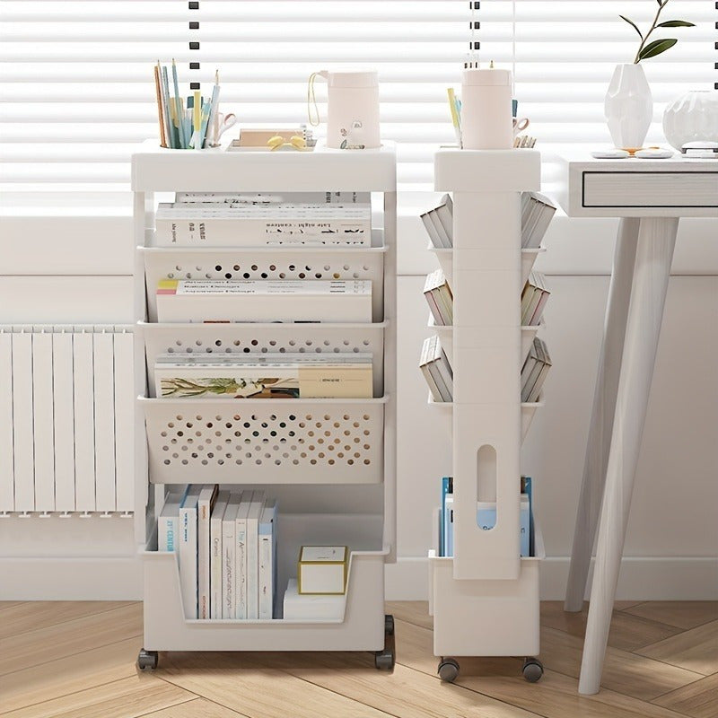 5 Layer Movable Table Bookshelf Rack - Magazine Newspaper Storage