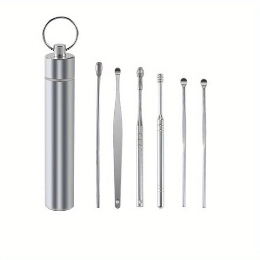 6pcs Stainless Steel Ear Wax Removal Tool Spiral Ear Cleaner Set