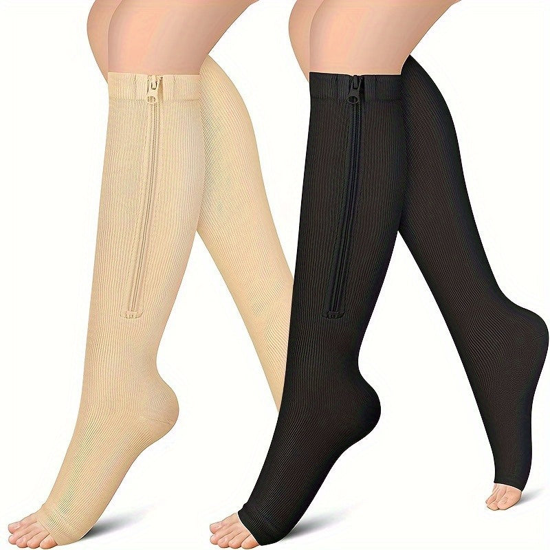 Zipper Compression Socks Open Toe for Men Women Calf Stockings Nurses