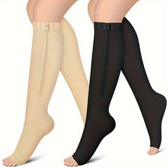 Zipper Compression Socks Open Toe for Men Women Calf Stockings Nurses