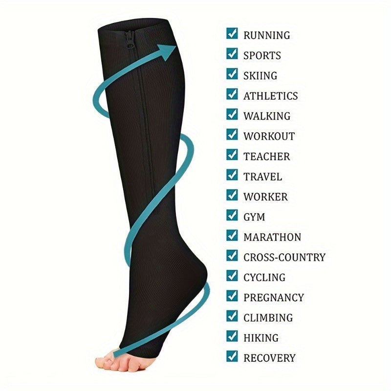 Zipper Compression Socks Open Toe for Men Women Calf Stockings Nurses