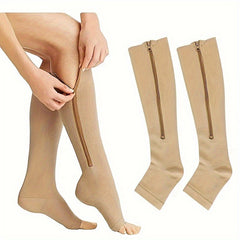 Zipper Compression Socks Open Toe for Men Women Calf Stockings Nurses