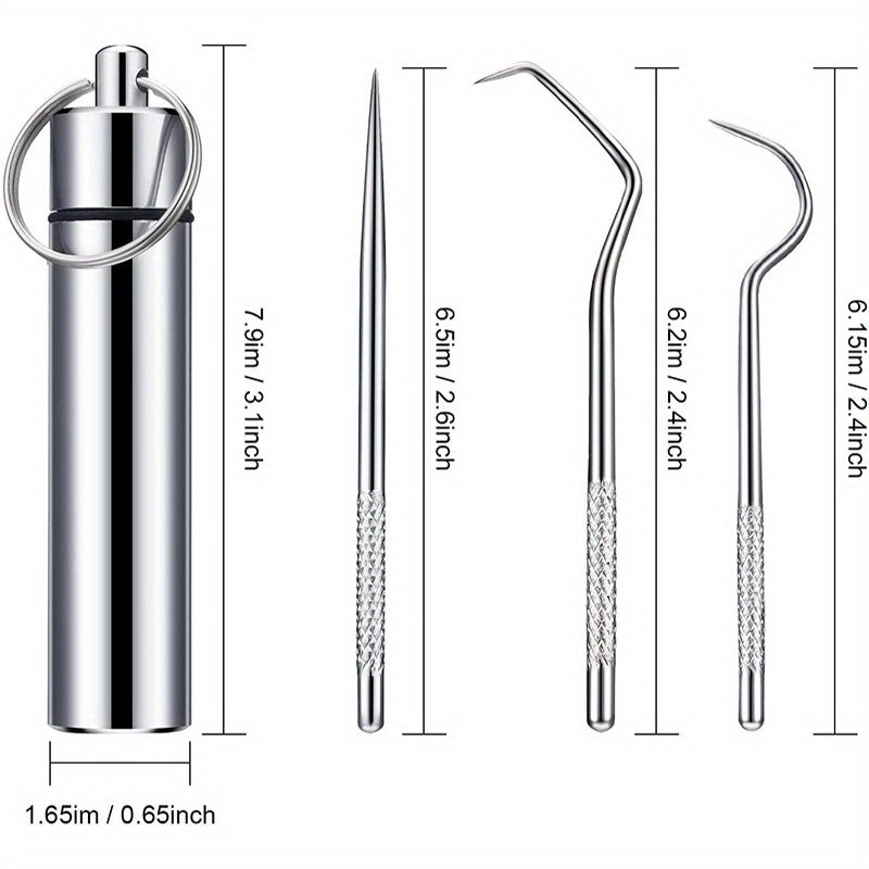 Stainless Steel Toothpicks Floss Pick Keychain Outdoor Tool Kit