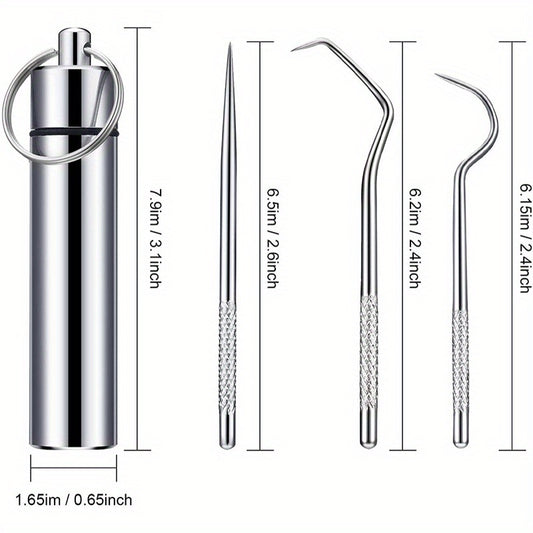 Stainless Steel Toothpicks Floss Pick Keychain Outdoor Tool Kit