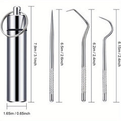 Stainless Steel Toothpicks Floss Pick Keychain Outdoor Tool Kit