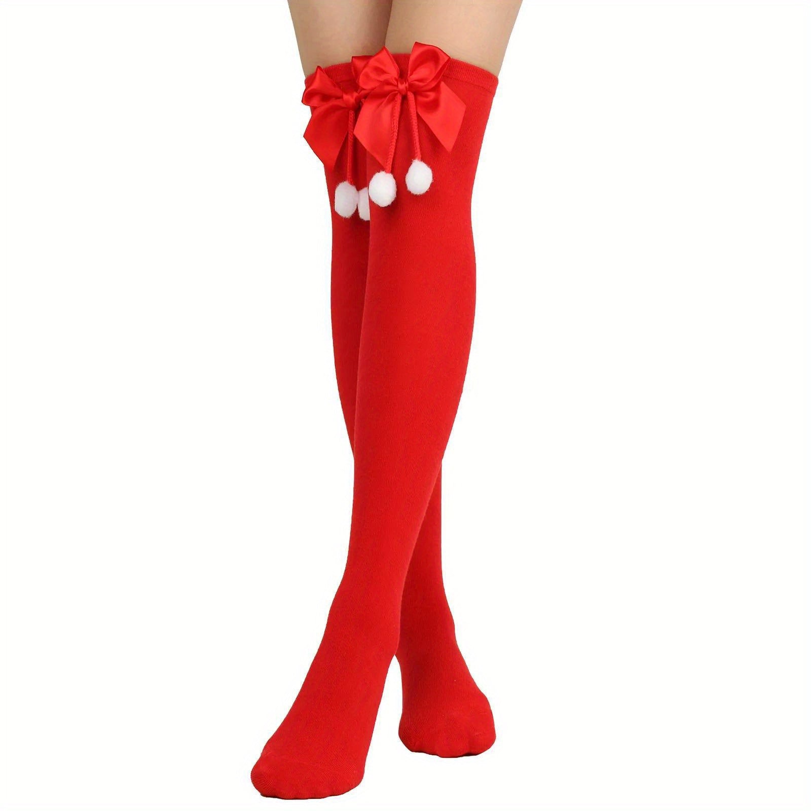 Bow Christmas Socks Striped Stockings Warm Hosiery Xmas Gift