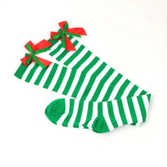 Bow Christmas Socks Striped Stockings Warm Hosiery Xmas Gift