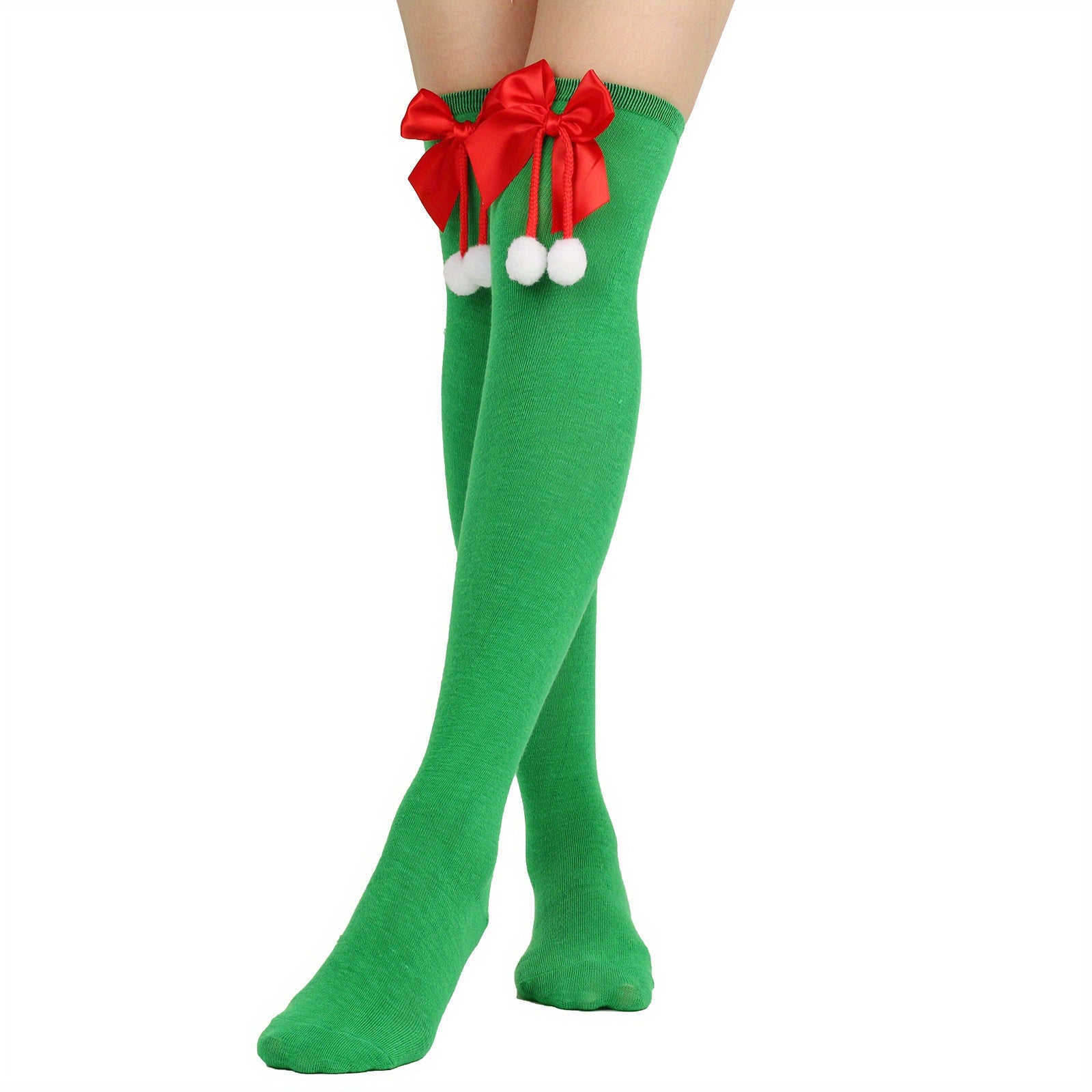 Bow Christmas Socks Striped Stockings Warm Hosiery Xmas Gift