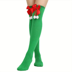 Bow Christmas Socks Striped Stockings Warm Hosiery Xmas Gift