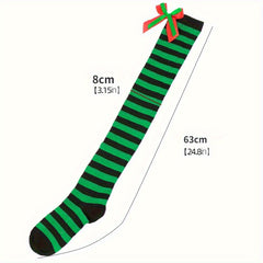 Bow Christmas Socks Striped Stockings Warm Hosiery Xmas Gift