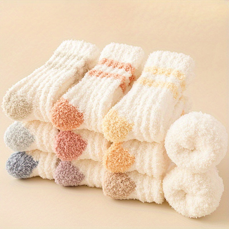 3 Pairs Striped Fuzzy Socks Comfy & Warm Mid Tube Women's Stockings