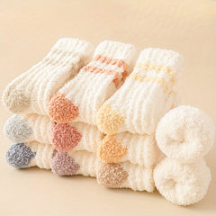 3 Pairs Striped Fuzzy Socks Comfy & Warm Mid Tube Women's Stockings
