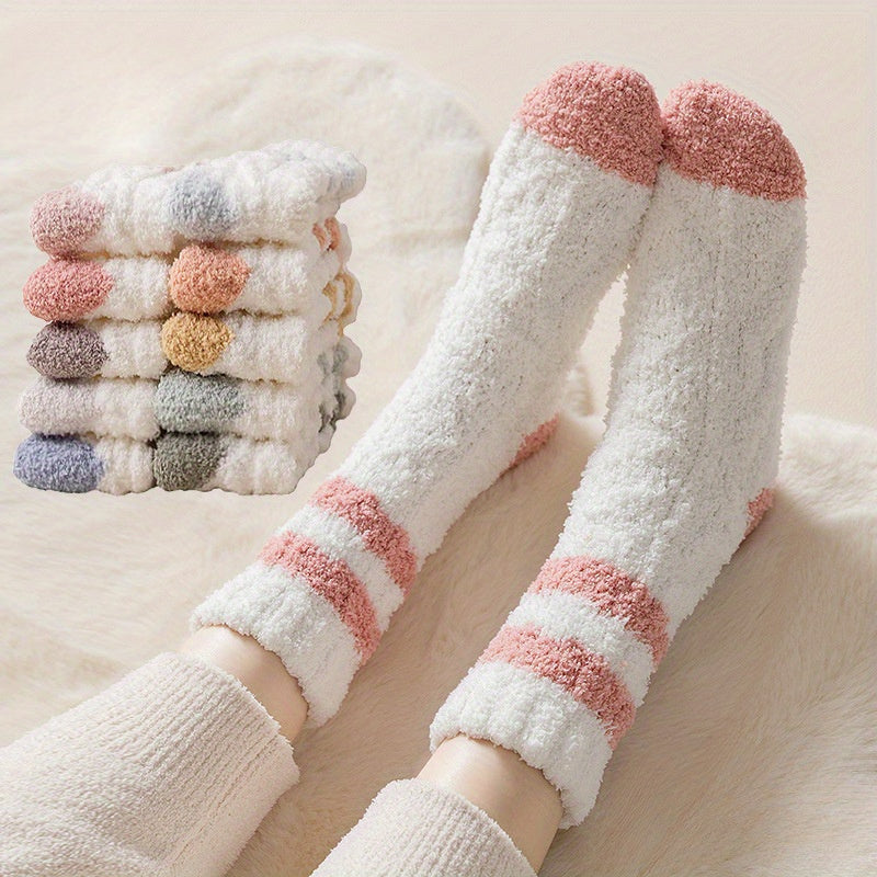 3 Pairs Striped Fuzzy Socks Comfy & Warm Mid Tube Women's Stockings