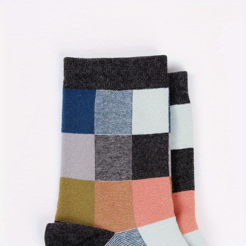 5 Pairs Plaid Crew Socks for Men