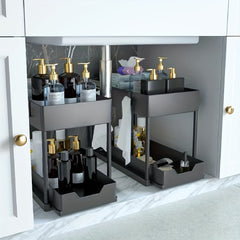2 Tier Sliding Cabinet Basket Organizer Drawer for Bathroom Organization