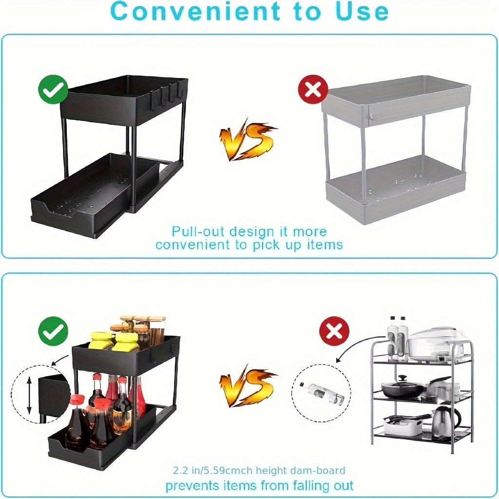 2 Tier Sliding Cabinet Basket Organizer Drawer for Bathroom Organization