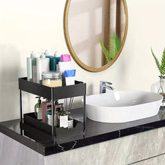 2 Tier Sliding Cabinet Basket Organizer Drawer for Bathroom Organization