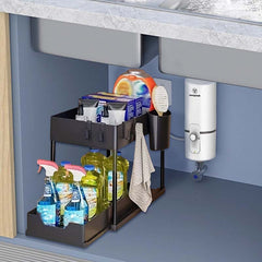 2 Tier Sliding Cabinet Basket Organizer Drawer for Bathroom Organization