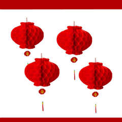 2pcs Year's Paper Lanterns String Honeycomb Shaped Folding Lanterns