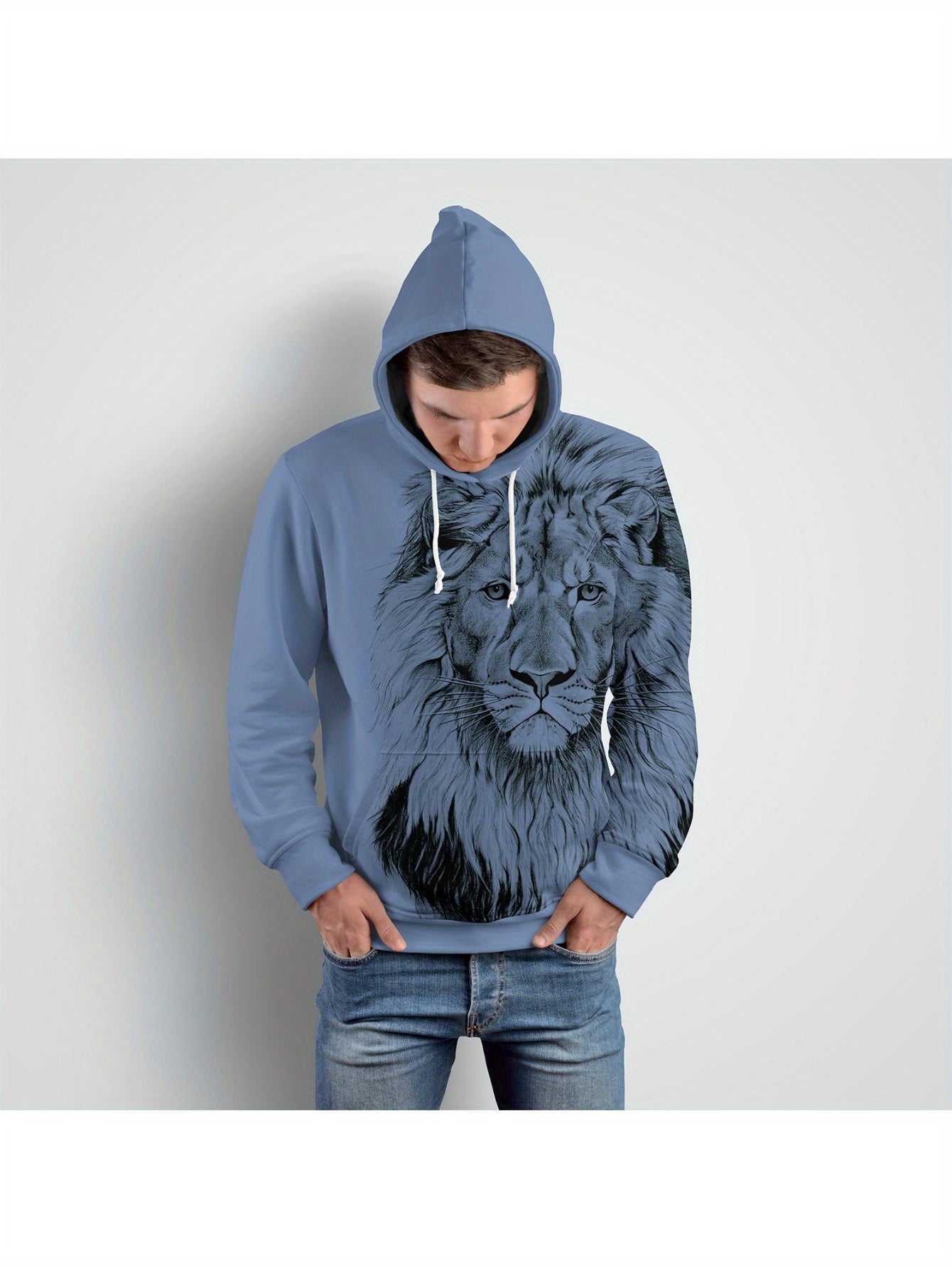 Lion Print Hoodies For Men Graphic Hoodie Comfy Loose Hooded Pullover