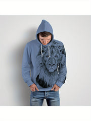 Lion Print Hoodies For Men Graphic Hoodie Comfy Loose Hooded Pullover