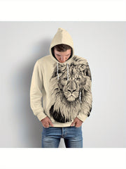 Lion Print Hoodies For Men Graphic Hoodie Comfy Loose Hooded Pullover