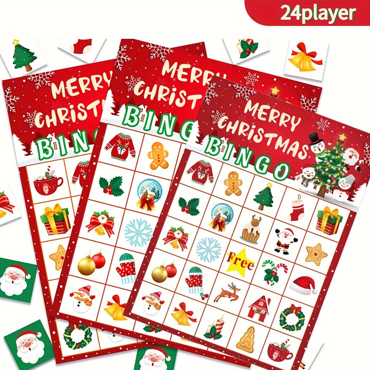 Christmas Bingo Game 24 Players Winter Holiday Bingo Cards Indoor Home