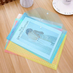 2pcs Button File Bag Transparent A4 Data Bag Stationery File Bag