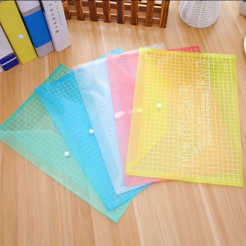 2pcs Button File Bag Transparent A4 Data Bag Stationery File Bag