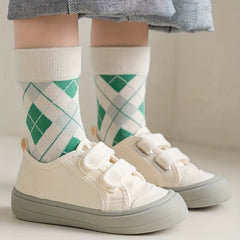5 Pairs Kid's Geometric Pattern Knitted Socks Cotton Blend Soft Crew Socks
