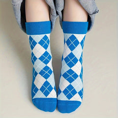 5 Pairs Kid's Geometric Pattern Knitted Socks Cotton Blend Soft Crew Socks