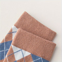 5 Pairs Kid's Geometric Pattern Knitted Socks Cotton Blend Soft Crew Socks