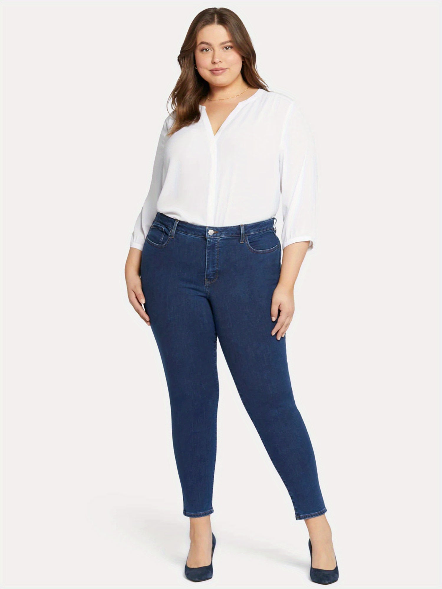 Women's Plus Solid Button Fly High Stretch Skinny Jeans