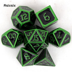 7pcs Green Metal Polyhedral Dice Set for Role Playing Board Game