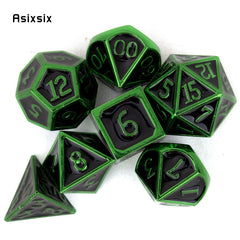 7pcs Green Metal Polyhedral Dice Set for Role Playing Board Game