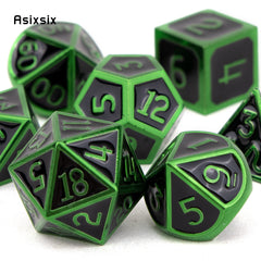 7pcs Green Metal Polyhedral Dice Set for Role Playing Board Game